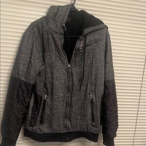Men's Gray and Black Hooded Jacket